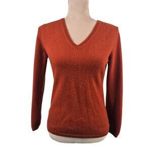 Lanificio Columbo 100% Cashmere V-Neck Sweater Orange Size 46 IT = US 10